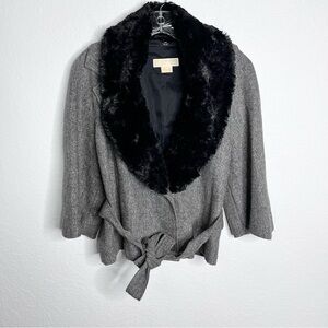 Michael Kors Coat Women Medium P Blazer Jacket Furr Collar Crop Sleeve Metallic